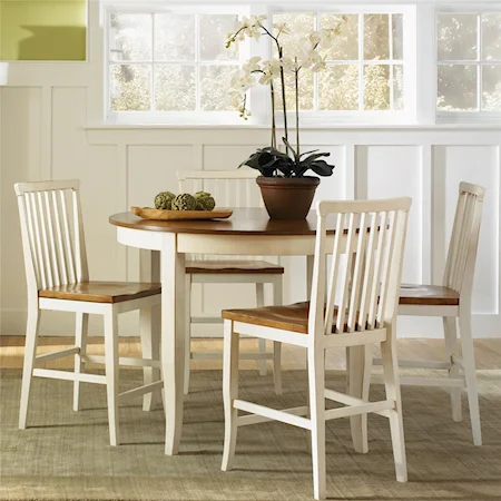 5 Piece Pub Dining Set with Slatted Chair Backs and Tall Round Table